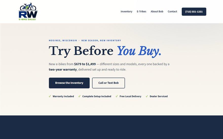 Screenshot of the RW E-Bike Sales website